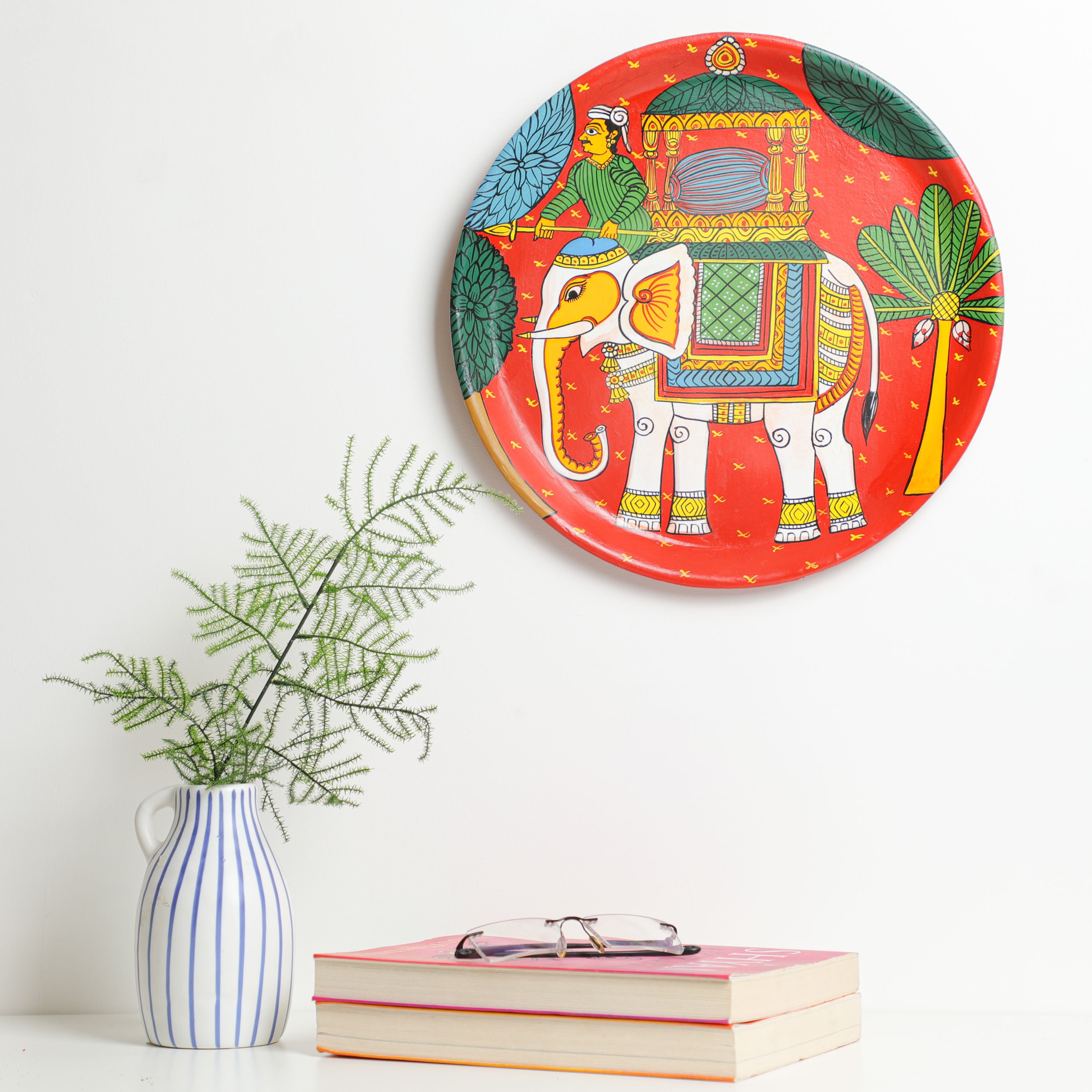 White Elephant Ride Cheriyal Wall Plate -  12"